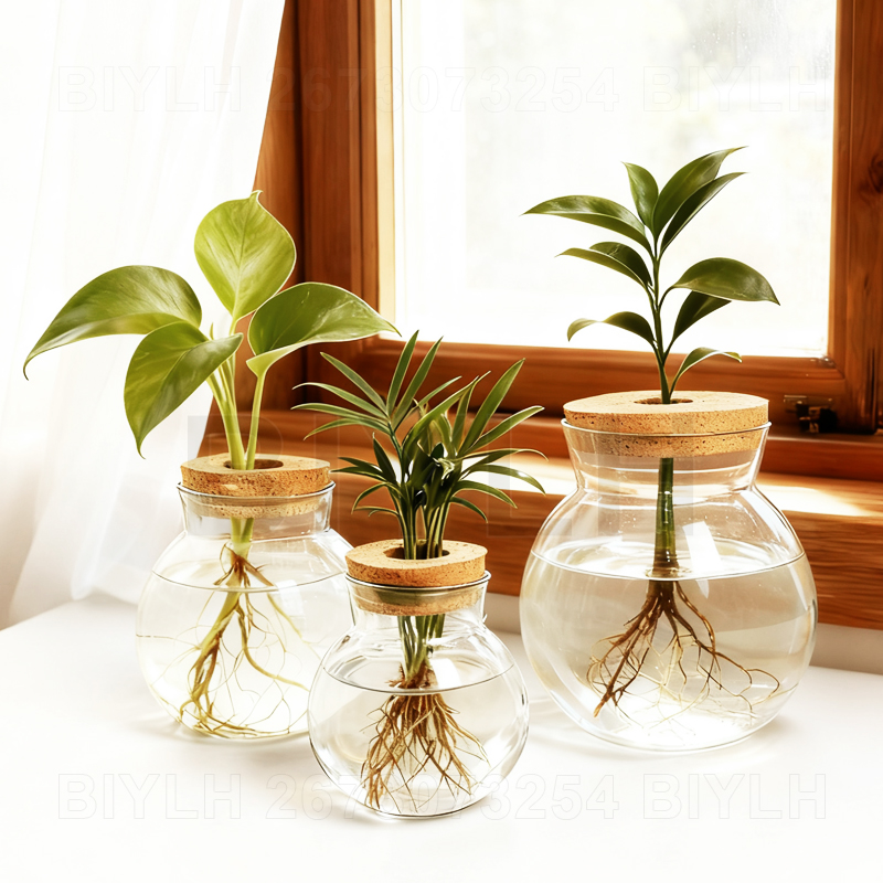 Hydroponic Grow Pod - Hydrokultur-Pflanzen-Glasvase mit Korkdeckel, Heimdekoration, transparenter Blumentopf,